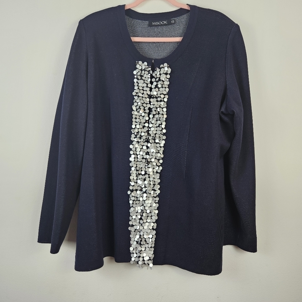MISOOK Plus Sweater Jacket Cardigan Navy Sequins 2X